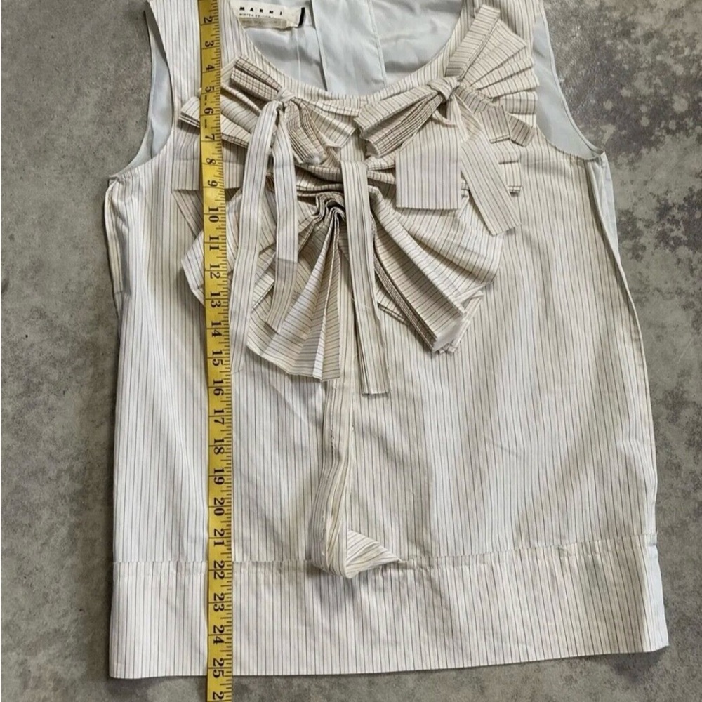 Marni Blouse Womens Size Medium 38EU Bow Striped Top Beige Sleeveless Cotton - Picture 4 of 7